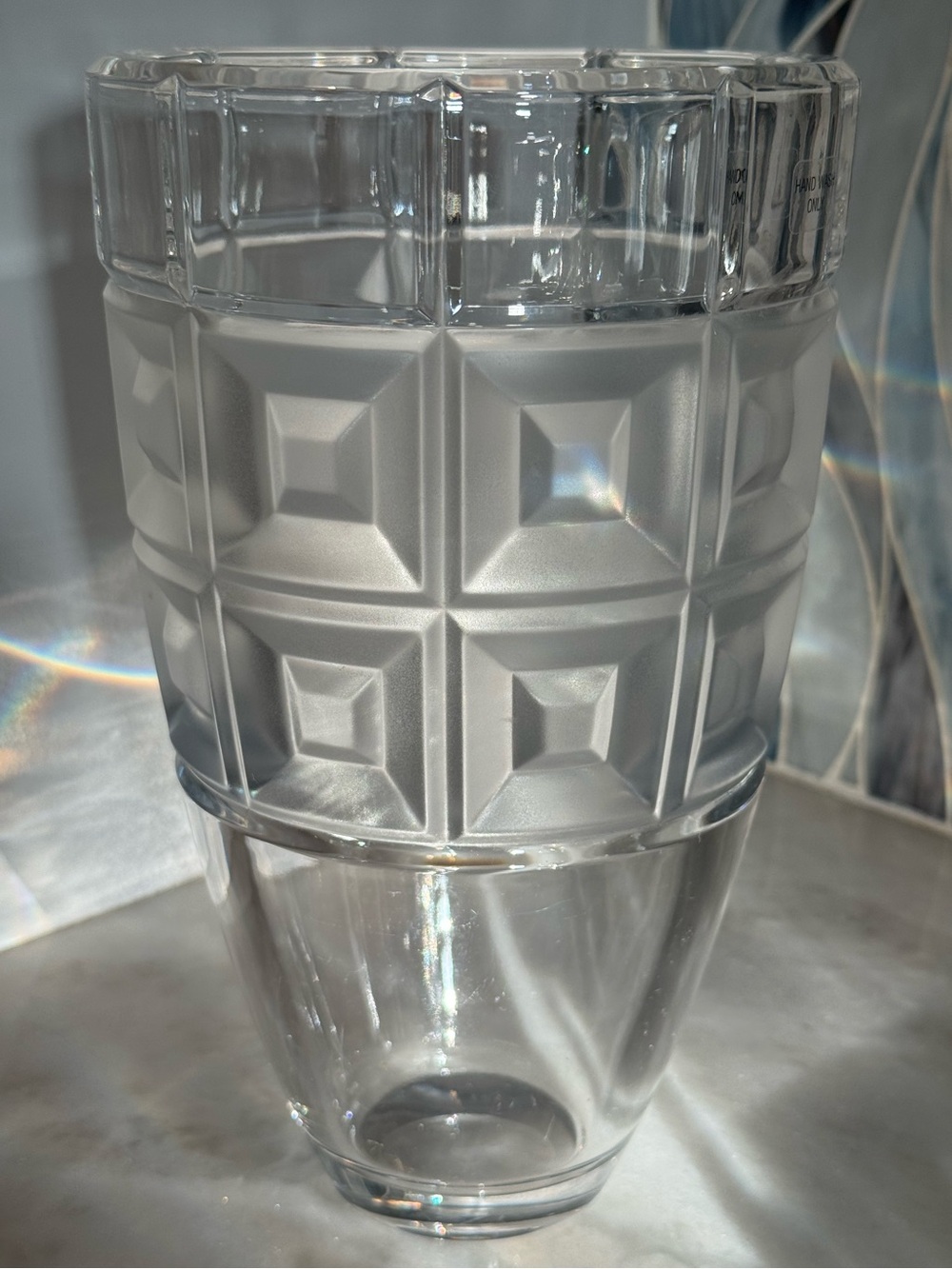 Rosenthal Germany Frosted Geometric Art Glass Vase 10” Postmodern